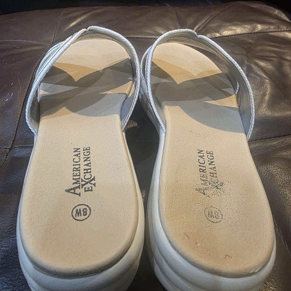 American Exchange White and Silver Braided Slide Sandals - Picture 4 of 7